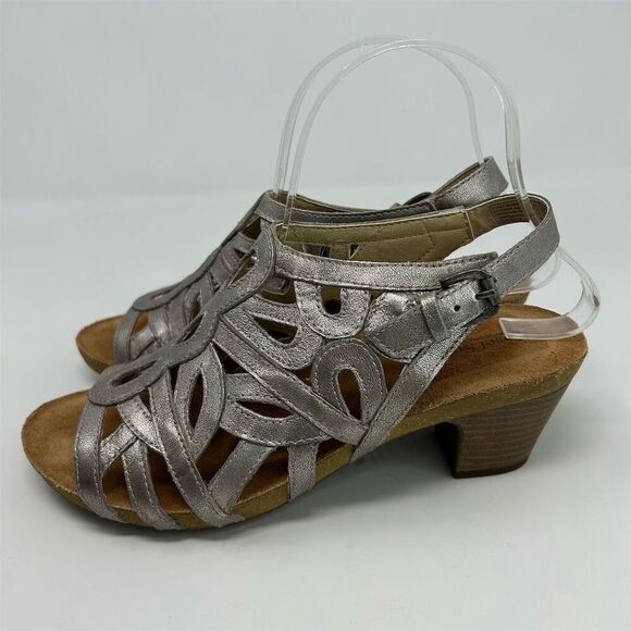 Josef Seibel Silver Leather Slingback Sandals Size 38 (US 7-7.5) Open Toe Casual - Picture 7 of 13